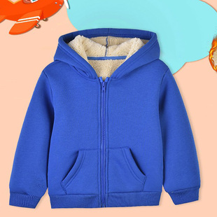 儿童宝蓝色羊羔绒运动外套男童加厚保暖衣开衫冬季加绒大红色纯棉