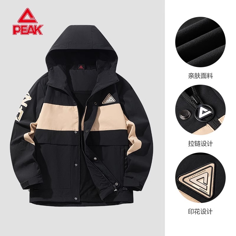 匹克运动风衣男2025秋冬季新款防风防水加绒保暖夹克上衣连帽外套