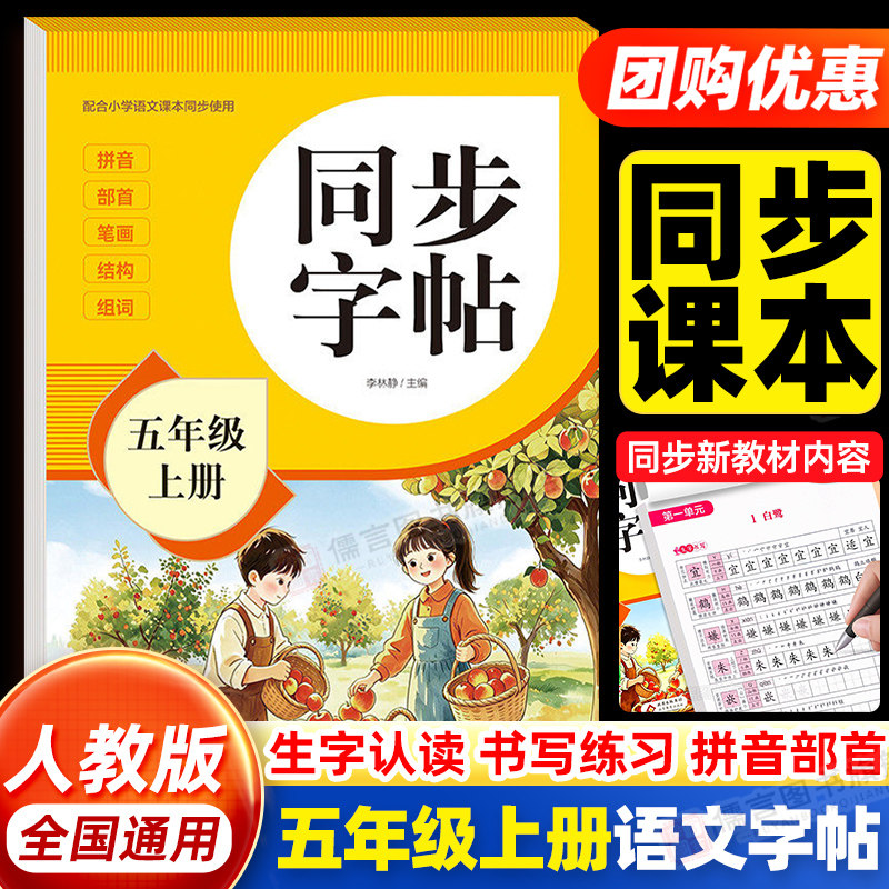 2026新版五年级上册下册练字帖小学生专用语文同步生字组词描红字帖人教版笔画笔顺练习写字帖儿童楷书硬笔书法每日一练临摹练字本