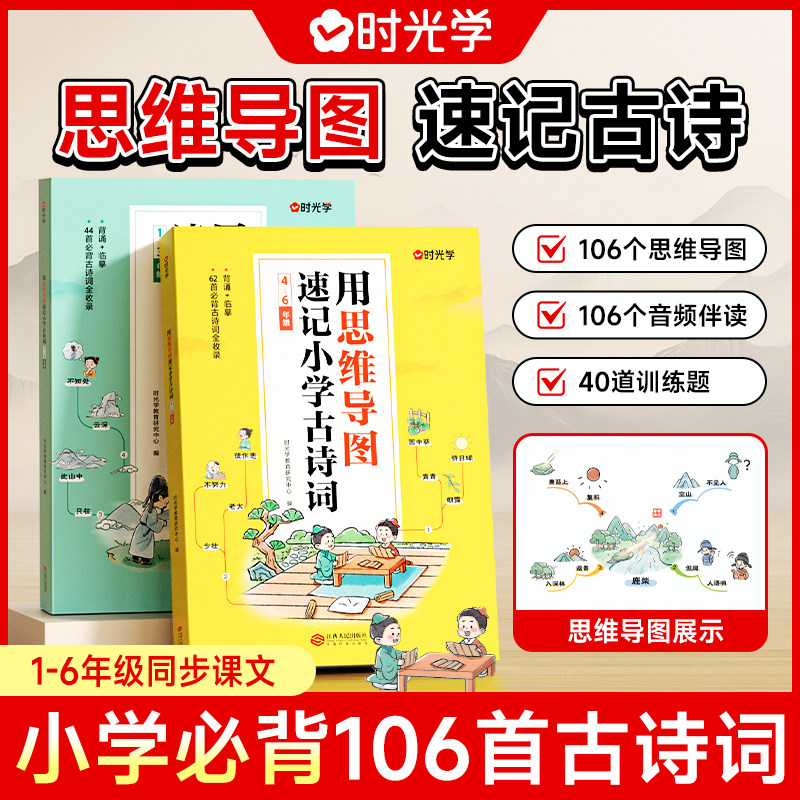 时光学 用思维导图速记小学古诗词必背一二三四五六年级106首必背古诗词文言文古诗文背诵临摹同步课本小学语文人教版75+80首129首
