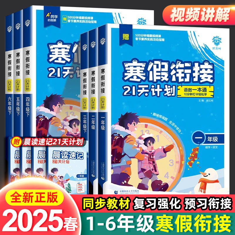 2025春小学寒假衔接21天计划语文数学英语一二三四五六年级小学寒假练习册用语数英一本通情景题数学口算应用题语文阅读作文英语题