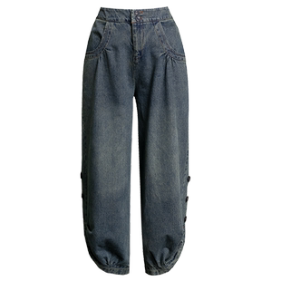 牛仔老爹裤女纯棉高腰九分2026春秋新款宽松显瘦灯笼裤休闲牛仔裤