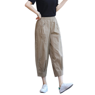 纯棉八分裤女士大码显瘦文艺个性阔腿裤休闲百搭夏款灯笼裤松紧腰