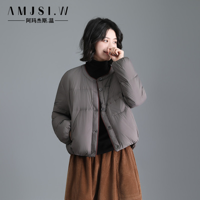 文艺休闲短款圆领羽绒服女保暖