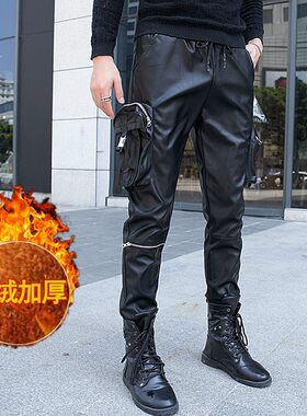 潮流炫裤男皮裤工装加绒加厚