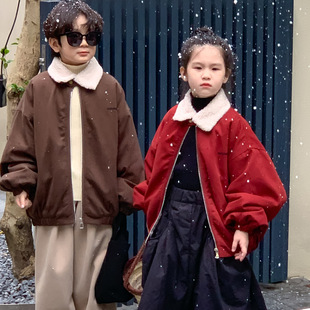 字母刺绣保暖毛领小女孩拉链衫 童装 新款 儿童加厚夹克女童外套冬季