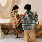 民族风加厚男童连帽上衣潮 童装 女童斗篷外套儿童披风2025冬季 新款