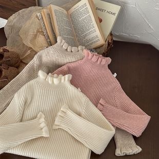 女童毛衣内搭打底衫冬季新款套头花边宝宝保暖木耳边软糯针织衫潮