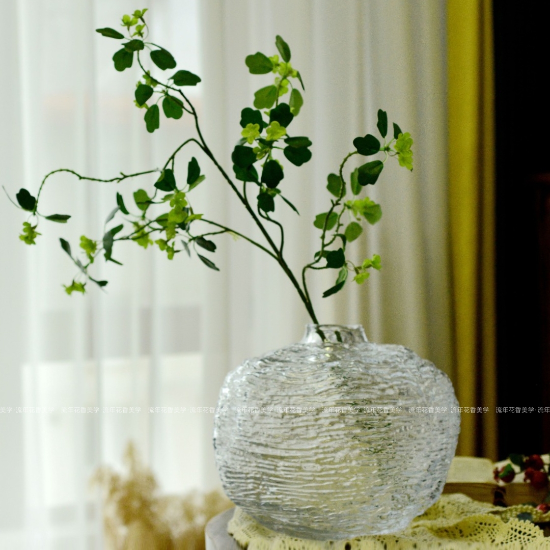 水波纹冰川厚重石头手工玻璃花瓶