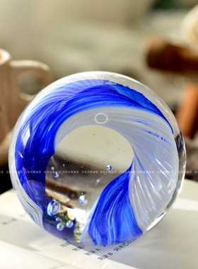 奶白宝蓝扭纹线条感实心镇纸摆件