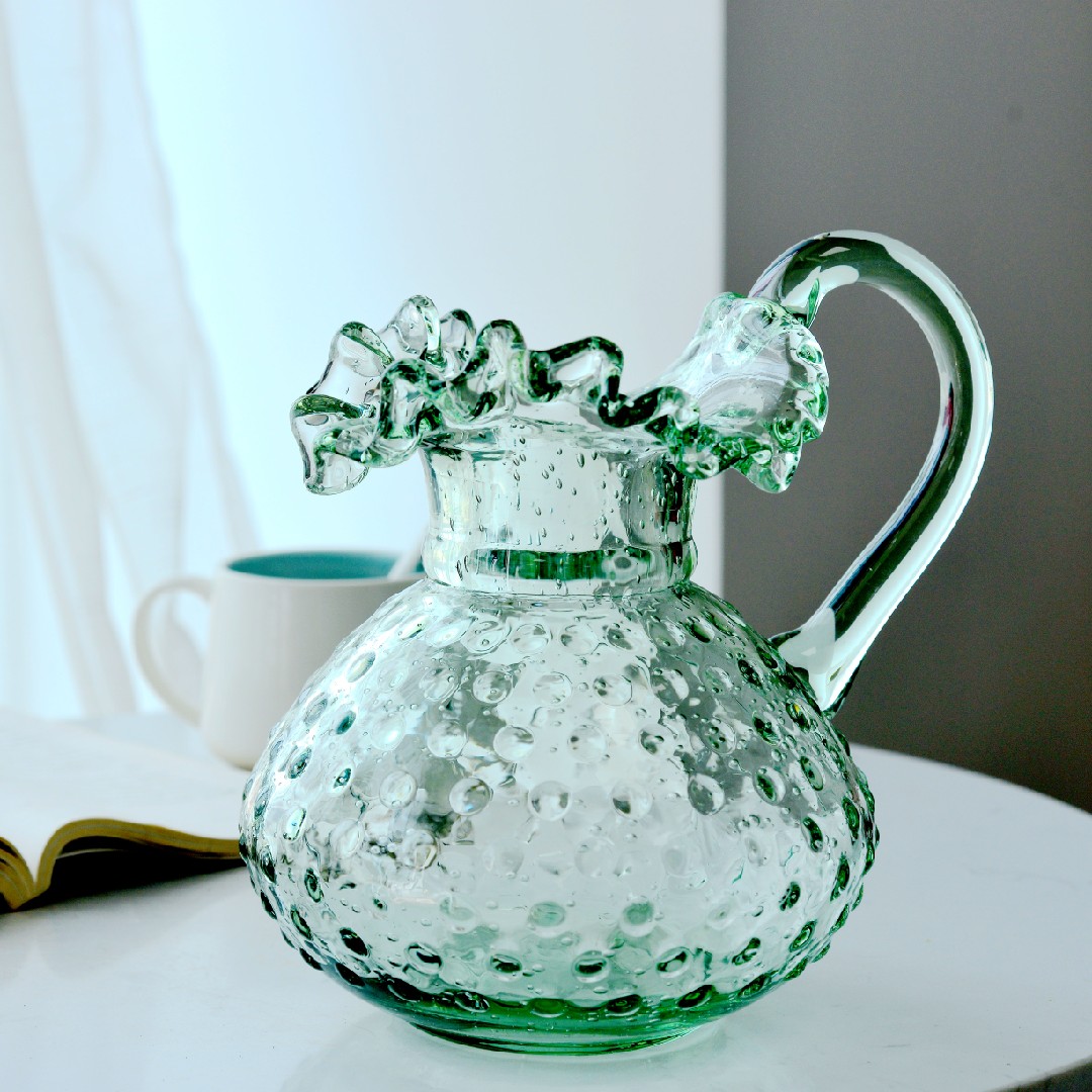 fenton芬顿褶皱花边口气泡绿花壶