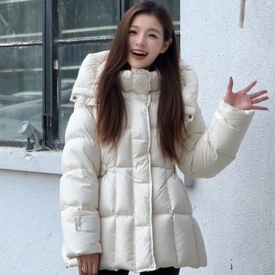 小个子连帽羽绒棉服女2025冬季新款外套修身收腰显瘦中长款面包服