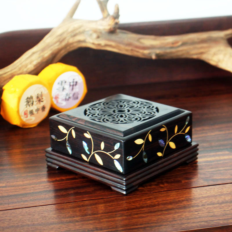 富贵红木螺钿贝壳盘香炉中式沉香檀香盒家用室内香薰香炉线香插