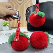 真獭兔毛苹果汽车钥匙扣挂件平安喜乐毛绒球书包包挂饰圣诞节礼物