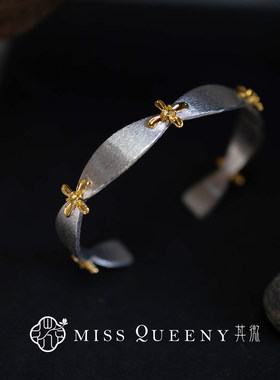 MissQueeny其微|一生金桂·拼色手镯开口拉丝复古小众设计感时尚