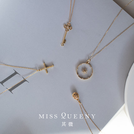 【孤品】MissQueeny其微|18k金钻石吊坠项链钥匙十字架复古精致