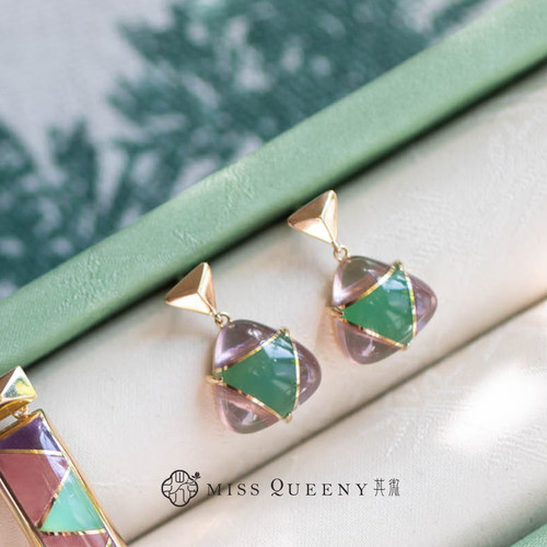 MissQueeny其微|18K金红纹石紫水晶澳玉耳坠细木工艺精致小众