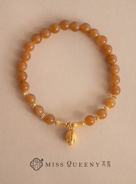 MissQueeny其微|18k金和田玉糖玉圆珠手串新中式国风气质禅意
