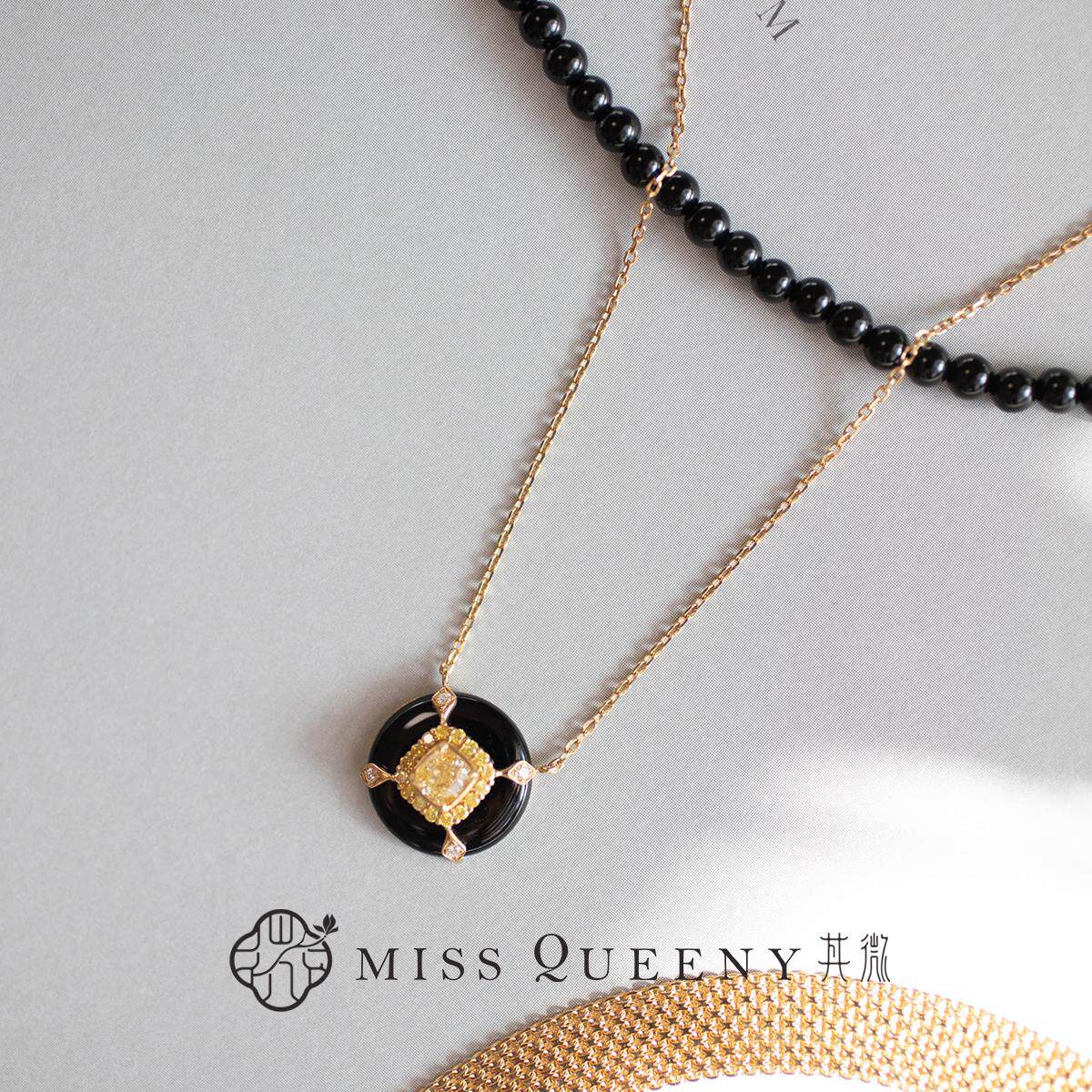 MissQueeny其微|18k金黑玛瑙黄钻吊坠项链vintage精致秋冬