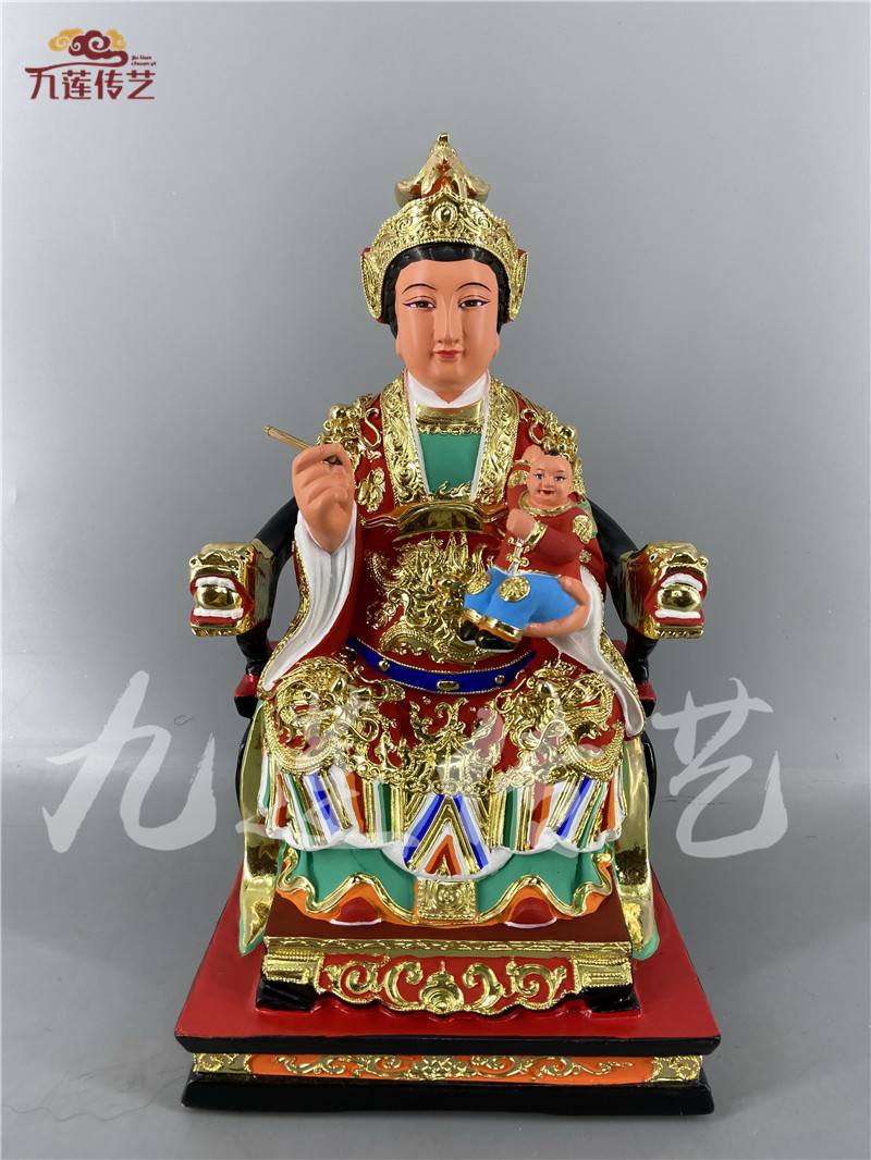 木雕香樟木古典漆线雕注生娘娘