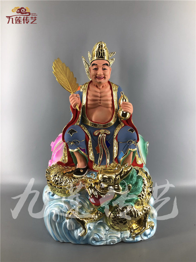 木雕佛像济公活佛坐龙济公和尚道济禅师香樟木手工漆线雕传艺木雕