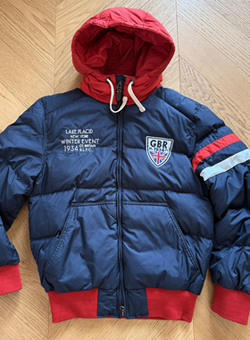 RL老款2010美国奥林匹克国家队连帽刺绣贴布羽绒服夹克外套