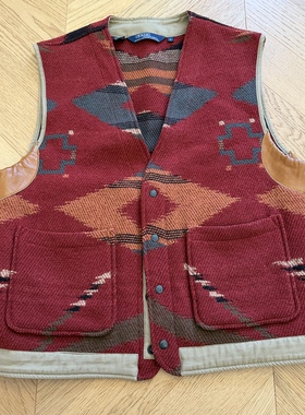 RL早期美产90S复古印第安纳瓦霍羊毛拼皮西部马甲