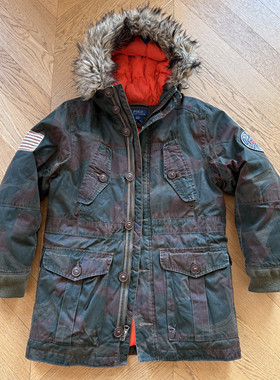 RL老款重磅油蜡布户外运动猎装羽绒服大衣外套