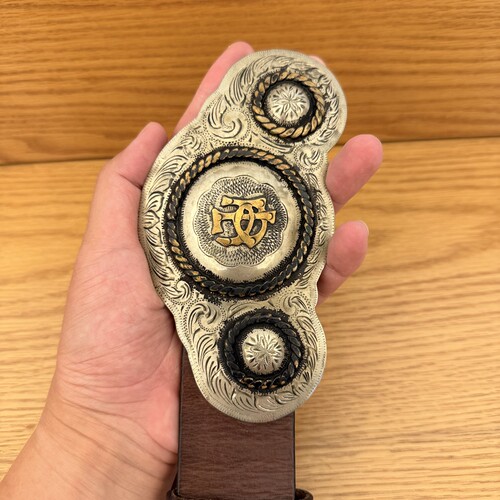 RL老款紫标复古经典西部三眼雕花做旧腰带皮带