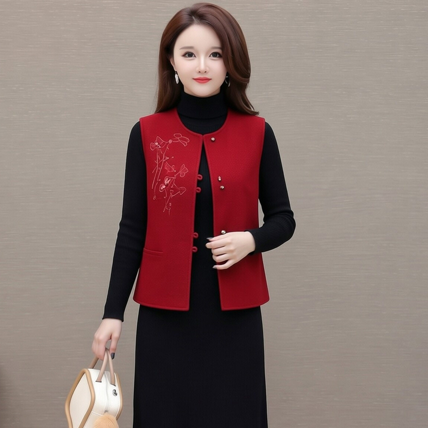 中年妈妈装春秋装新中式毛呢马甲2026洋气中青年女装呢子背心坎肩