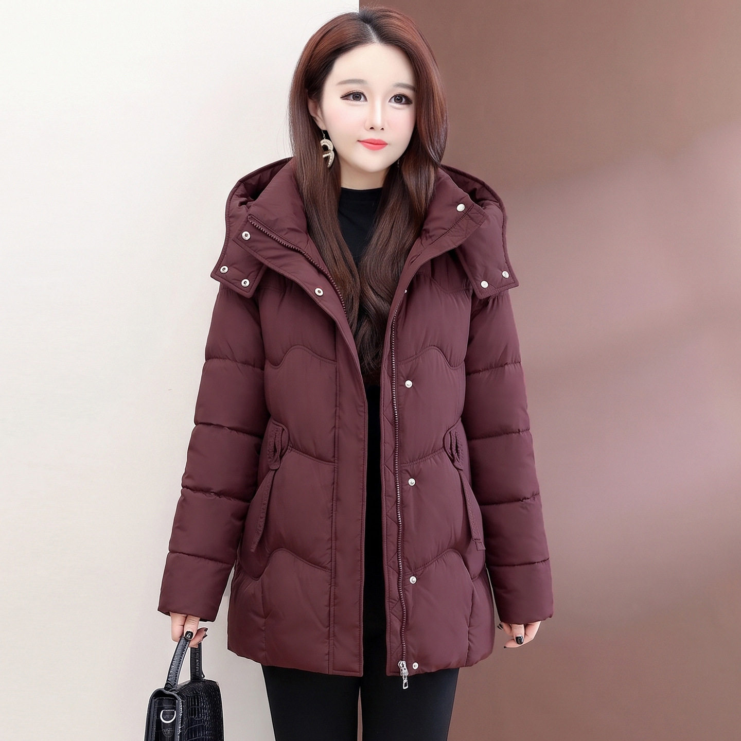 好看棉服2026新款冬装中青年女式连帽中长款显瘦保暖加厚棉衣外套