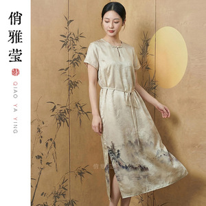 2026夏装宽松改良旗袍裙水墨气质新中式国风气质短袖连衣裙子女装