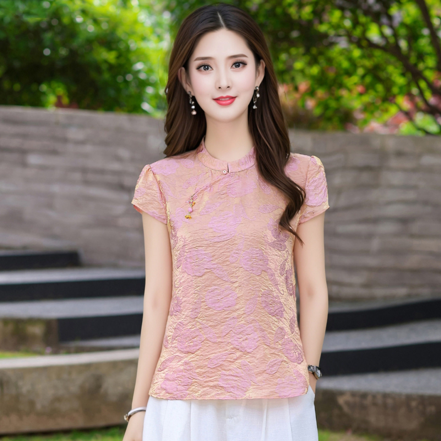新中式风短袖上衣短款夏季新款中青年女装盘扣洋气小衫中年妈妈装
