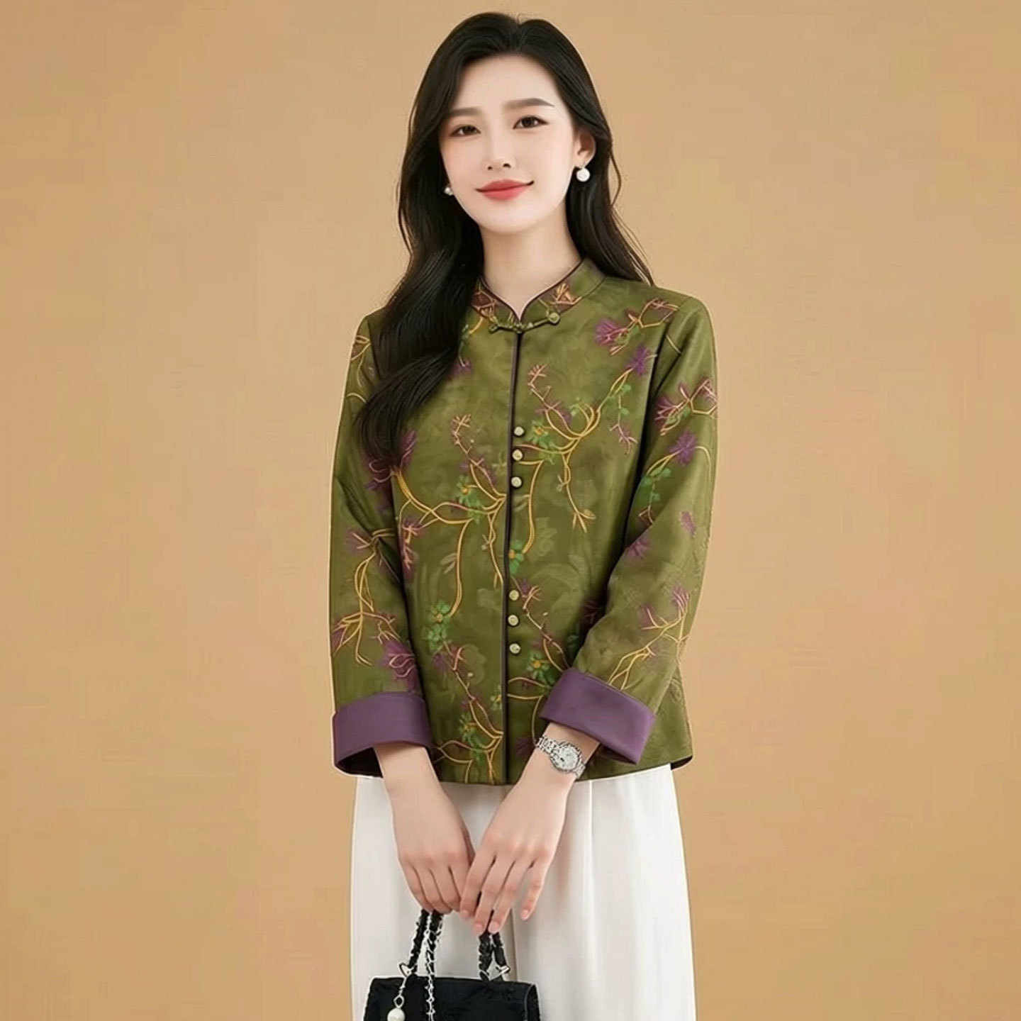 中年妈妈装202春秋6新款中国风印花小衫中青年人优雅气质上衣女装