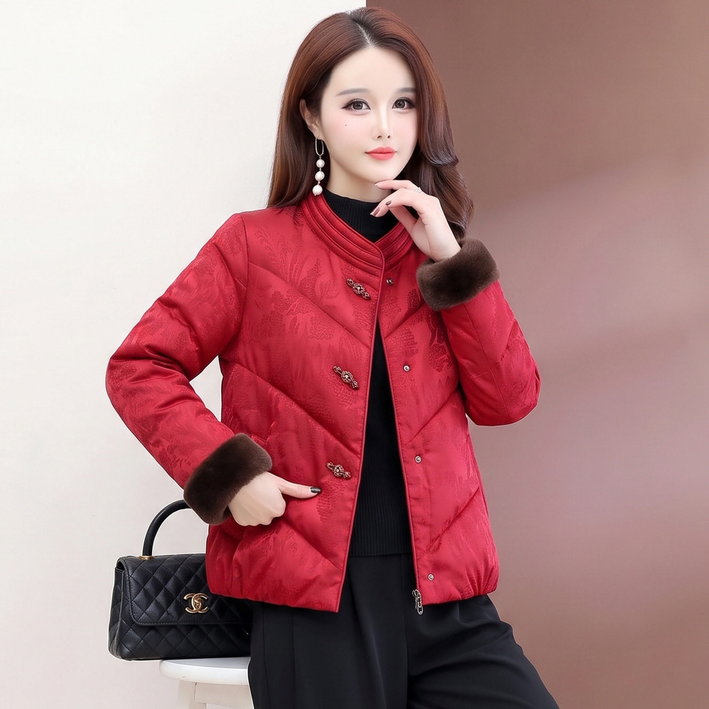 新中式国风红色短款羽绒服女2026冬季新款时尚气质妈妈装保暖外套