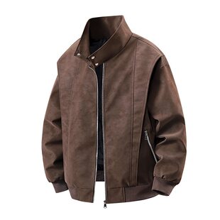 pu皮衣男亮面加绒皮夹克男立领机车皮感复古皮革潮牌外 8xl