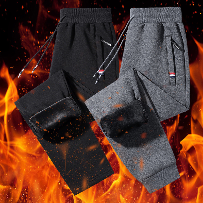 2009秋冬季加绒中青年运动裤男宽松束脚棉质休闲裤男士大码直筒卫