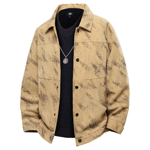 男士外套2025新款高级感印花夹克男款秋冬季宽松翻领休闲上衣2805
