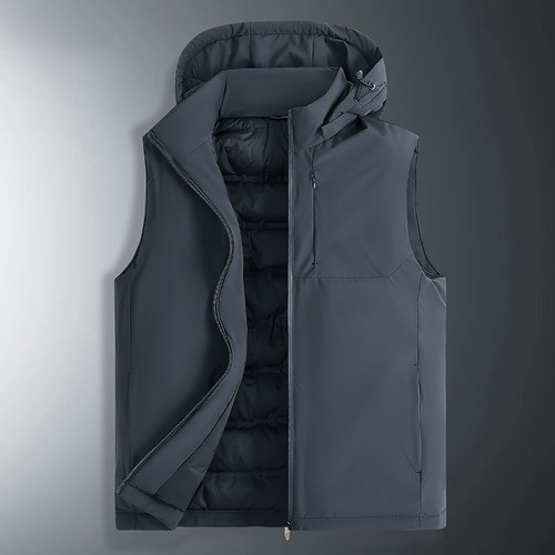 90羽绒马甲连帽纯色秋冬御寒坎肩无袖外套马甲男轻薄保暖外套男