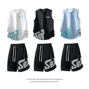 速干渐变迷彩印花冰丝运动短袖 跨境夏季 短裤 圆领男款 套装 2026新款