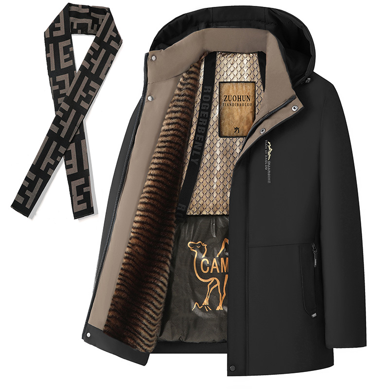 爸爸冬装外套中年男士棉衣加绒加厚爷爷冬季中老年保暖羽绒棉袄夹