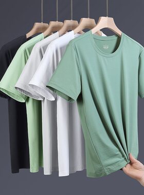 【工厂直销】L-9XL 大码男士冰丝短袖夏季纯色圆领t恤衫肥仔加肥