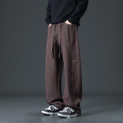 阳离子牛仔裤子男春秋季宽松显瘦休闲阔腿裤加肥加大码胖子弯刀裤