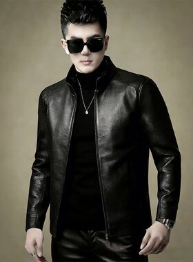2026春季跨境亚马逊3D皮衣男外套新款韩版潮流修身PU皮潮牌百搭男