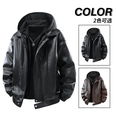 夹克男皮衣男春秋季磨毛皮衣外套男士痞帅立领休闲机车夹克潮流修