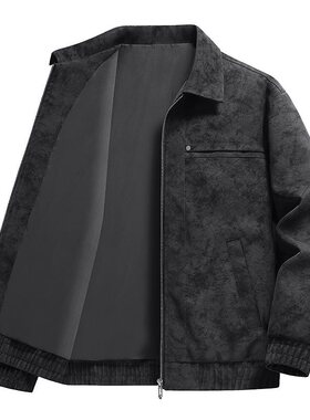 2517【M-8XL】2026新款秋冬大码夹克皮衣男商务翻领麂皮绒外套美