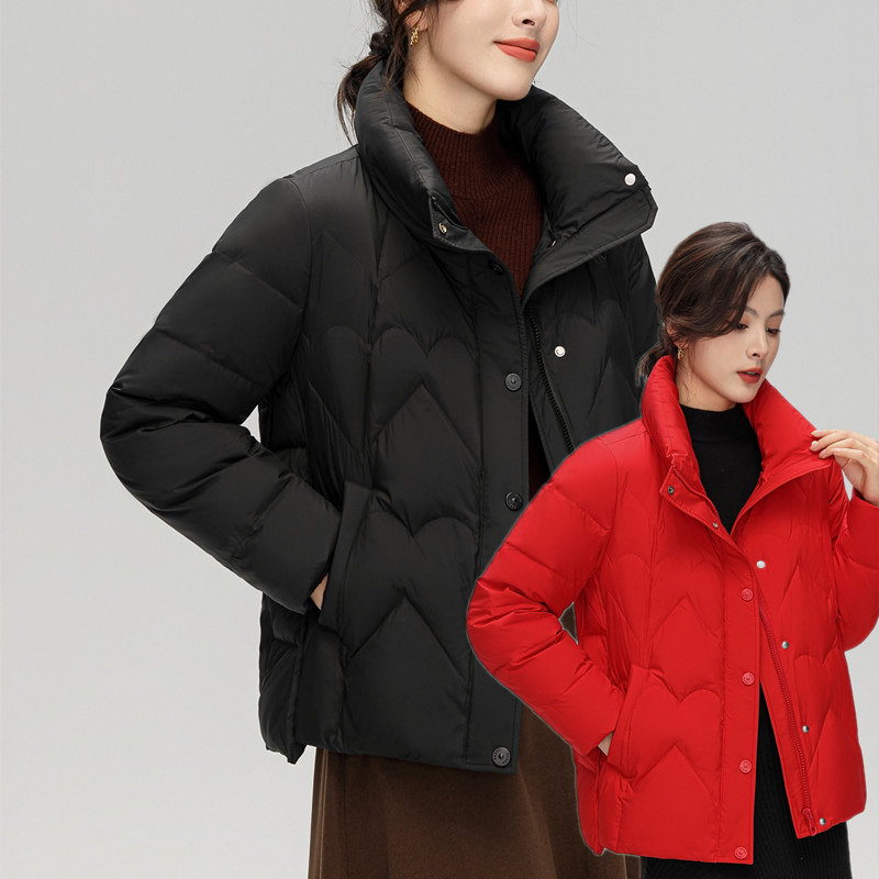 波斯顿轻暖羽绒服女款立领波士顿官方旗舰店正品牌女士中国红短款