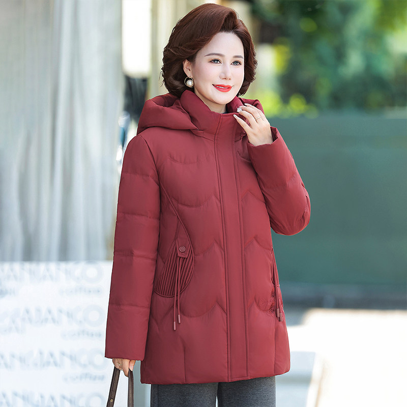 波斯顿鹅绒服女款加厚中长款波士顿官方旗舰店妈妈装羽绒服可脱帽