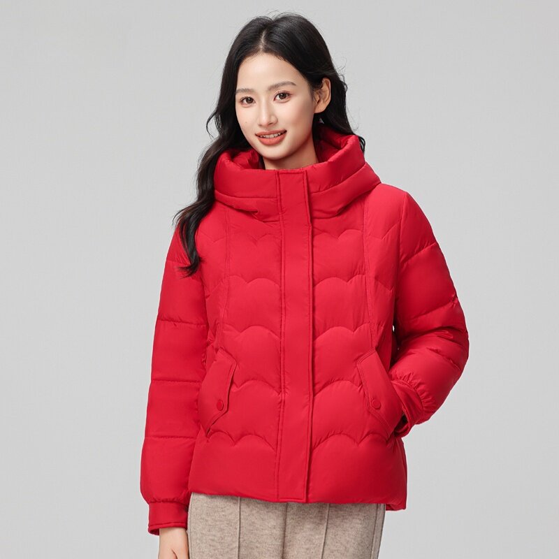 波斯顿羽绒服女款本命年大红色波士顿官方旗舰店女士连帽短款外套