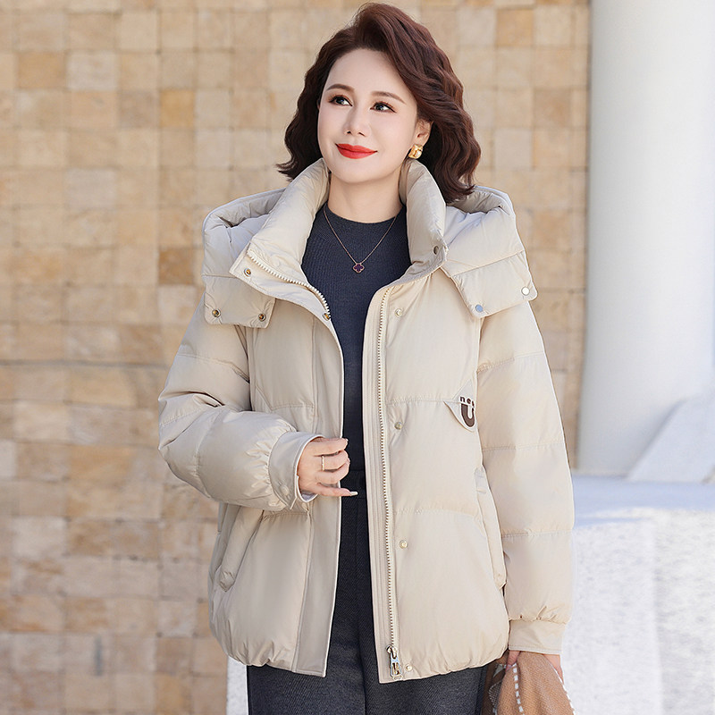 波士顿鹅绒服女款加厚短款妈妈装波士顿官方旗舰店羽绒服脱帽立领